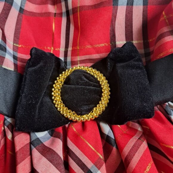 Girl Holiday Christmas Red black bow plaid dress layered taffeta size 4 Camilla - Picture 6 of 7